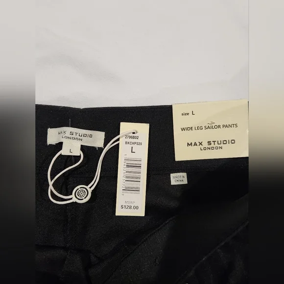Max Studio High Rise, Wide-legged Black Pinstripe Sailor Pants. NWT. Size L. - Picture 5 of 10